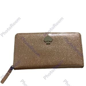 Kate Spade Women's Glitter Gold Zip-Around Wallet – Sparkle Continental 8x4